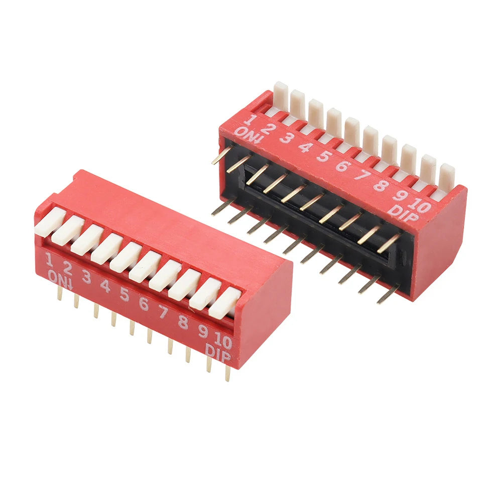 5PCS Piano Type 2.54MM DIP Switch DP 2P/3P/4P/5P/6P/7P/8P/10P/12P bit 2.54mm DIP Switch Red Right Angle Side Position