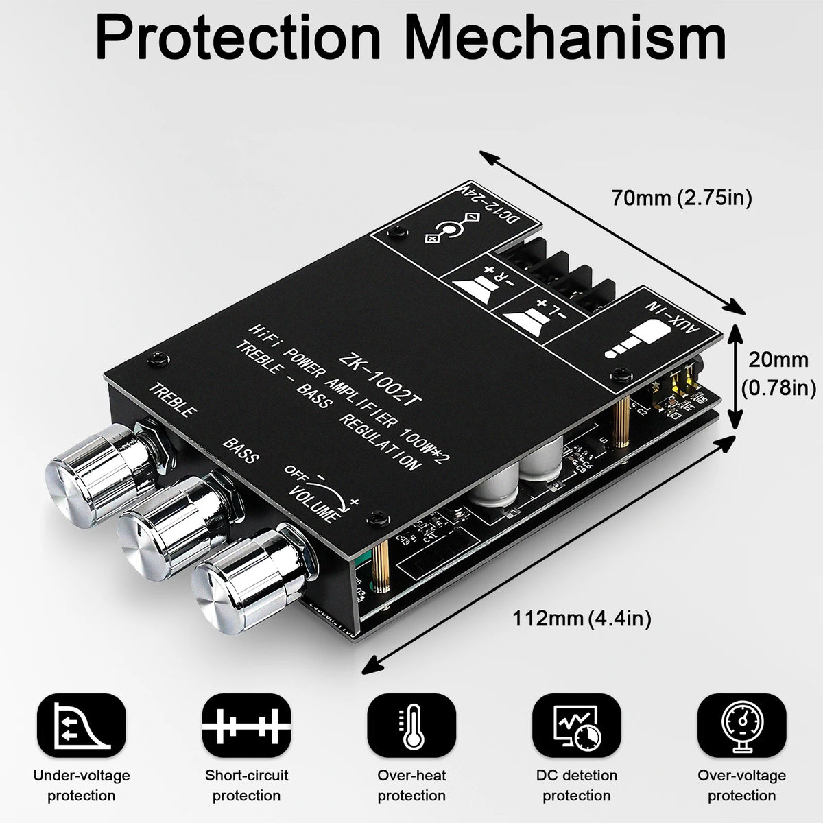 200W ZK-1002T 2.0 Channel HIFI Subwoofer Digital Power Amplifier AUX BT5.0 Audio Module Stereo Audio Amplifier for Home Woopker