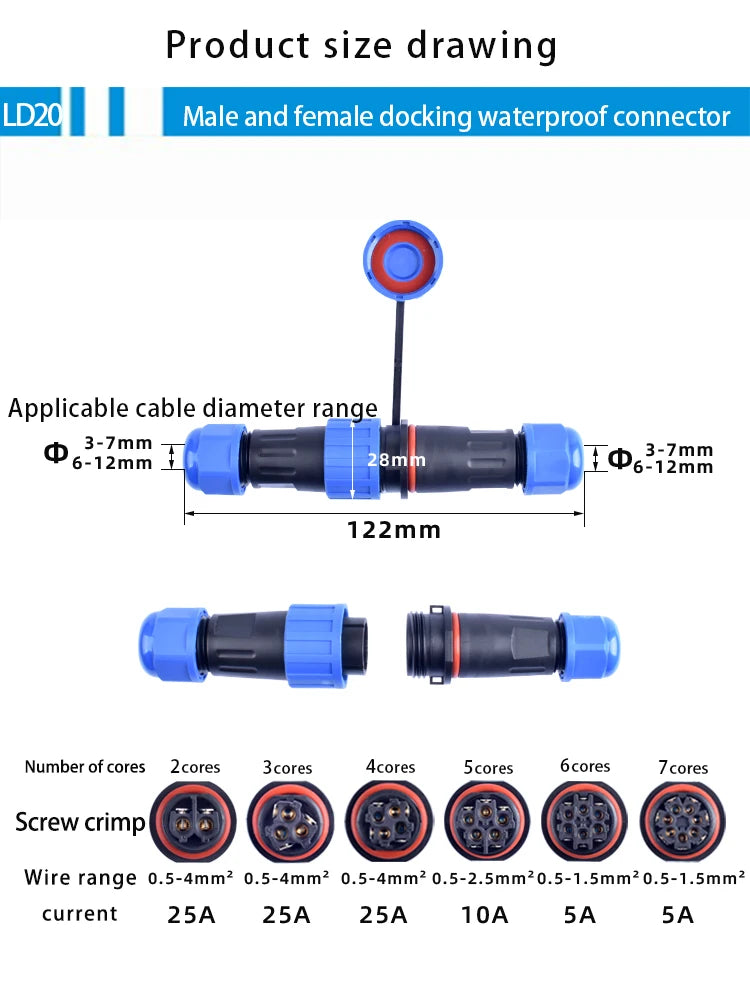 IP68 Waterproof Connector LD Series Male Plug & Female Socket 2-7 Pin & 9 Pin Panel Mount Aviation Wire Electrical Cable Connect