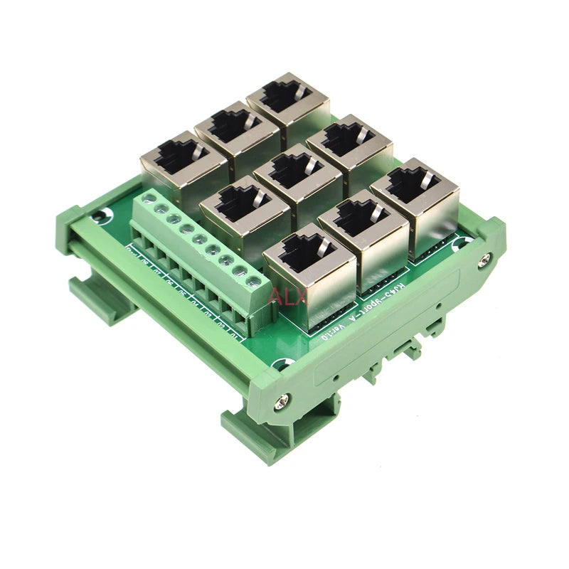 1PCS 9 way 9 port RJ45 8p8c female socket to terminal block adapter pcb board Network port RJ45 Ethernet connector converter