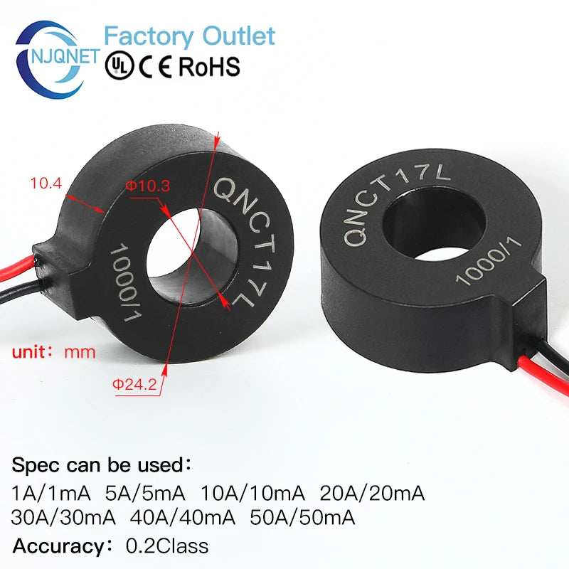 Current Transformer CT QNCT16L 10A 10mA 20A 20mA 30A 30mA 50A 50mA 2000:1 10A 5mA 20A 10mA 100A Micro Current Transducer Sensor