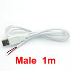 0.3m/1m/2m USB Power Supply Cable 2 Pin USB 2.0 A Female Male Charger Charging Cord Extension Connector DIY White Wire