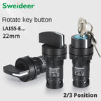 22mm Key Knob Switch 1NO/2NO/1NO1NC 2/3 Position Self Locking Select Rotary Switch Power Conversion Switch 5A on Off