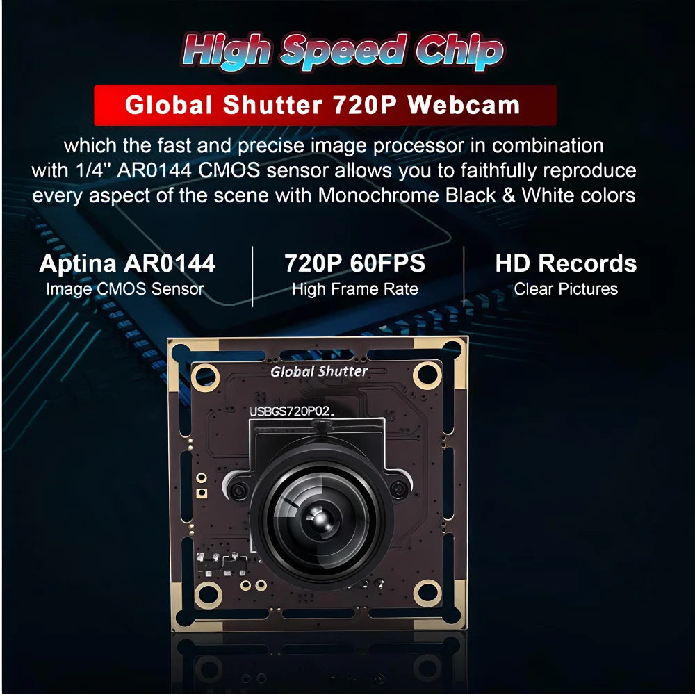 ELP Global Shutter USB Camera 720P 60fps Aptina AR0144 100° Wide Angle Lens UVC Webcam for Linux Windows Android