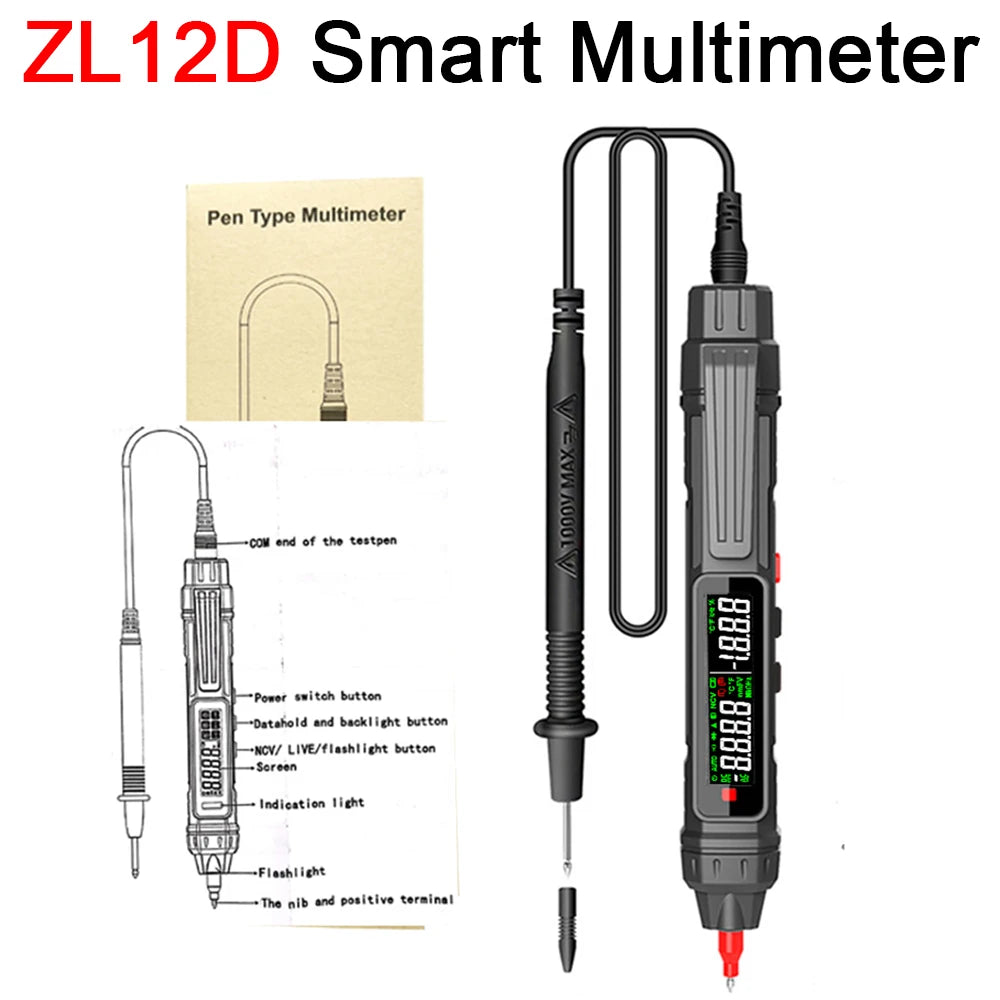 Smart Digital Multimeter 6000 Counts Non Contact High Precision Voltage Detector Pen Auto Range Capacitance OHm NCV Tester