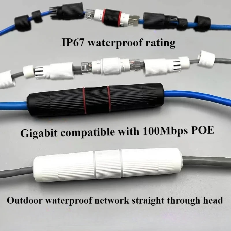 5Pcs RJ45 Docking Connector Ethernet Network Straight-through Waterproof IP67 Header , Outdoor Broadband Network Cable Extender
