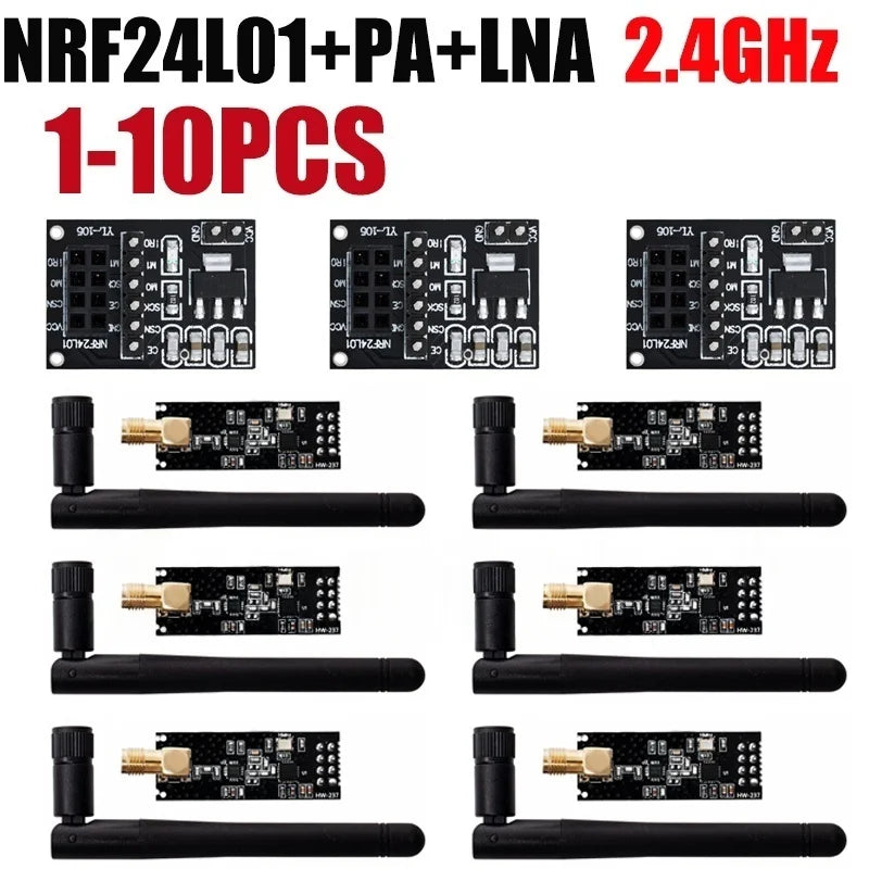 1-10PCS NRF24L01+PA+LNA Wireless Transceiver RF Transceiver Module 2.4G 1100m with Antenna NRF24L01+ Breakout Adapter with 3.3V