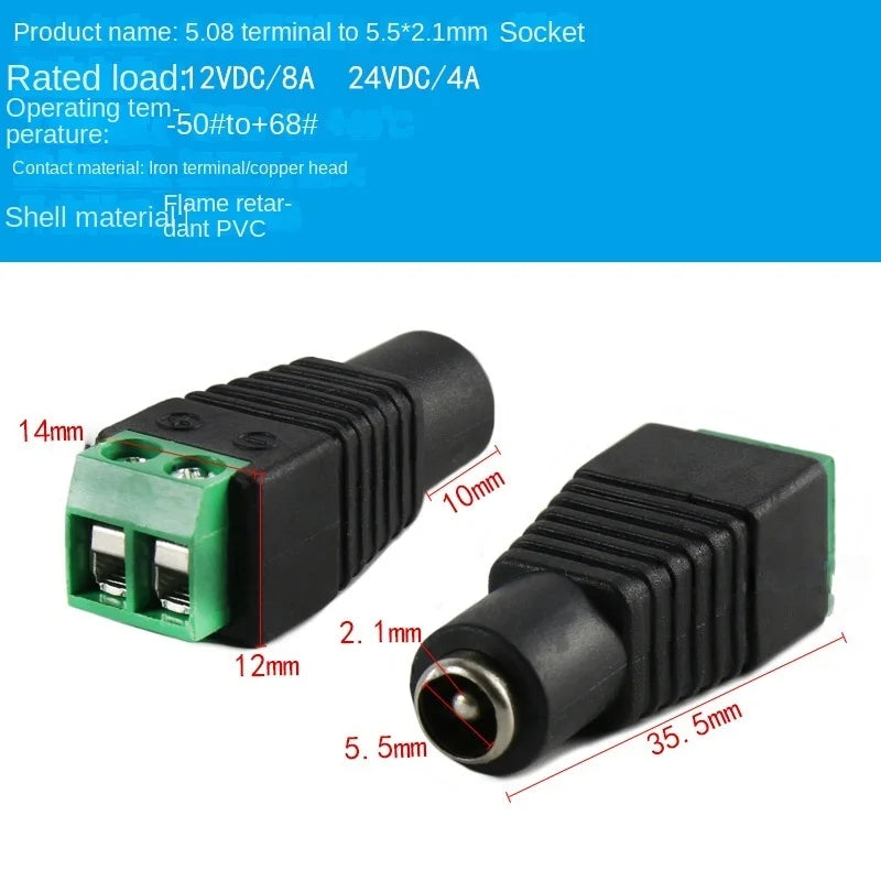 2PCS DC5.5 * 2.1/2.5mm DC Power Socket with No Welding Male and Female Adapter DC005 Adapter Terminal