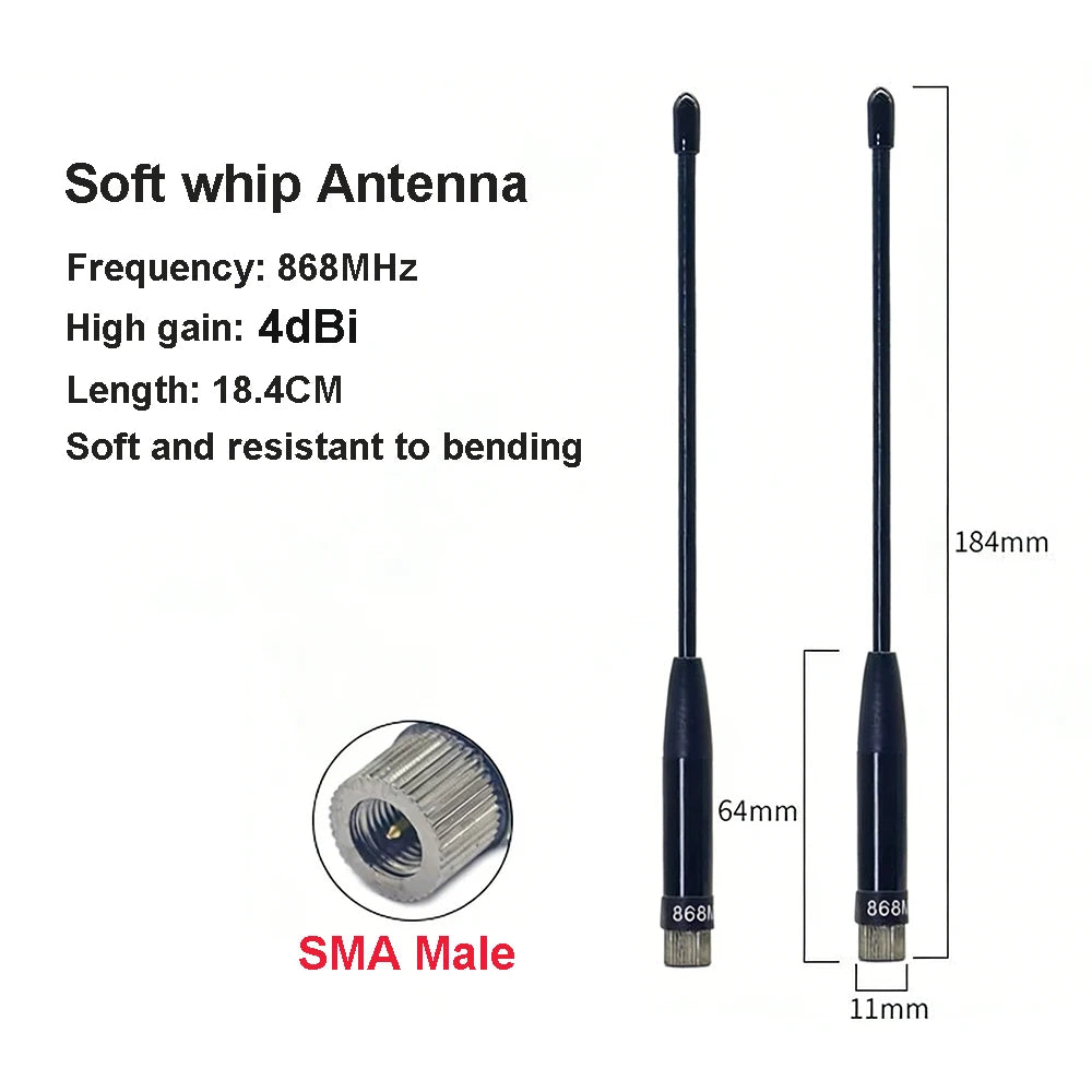 868MHz Antenna Soft Whip Lora Lorawan AV Meter Reading Module Omnidirectional 5dbi SMA Male Connector GSM 868 IOT Waterproof