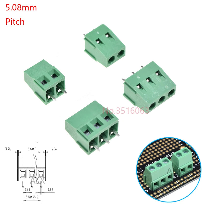 10Pcs KF120/KF128 2.54mm/3.5mm/3.81mm/5.0mm/5.08mm Pitch 2p/3p Straight Pin Pcb Screw Terminal Block Connector 2/3/4/5/6/8/10Pin