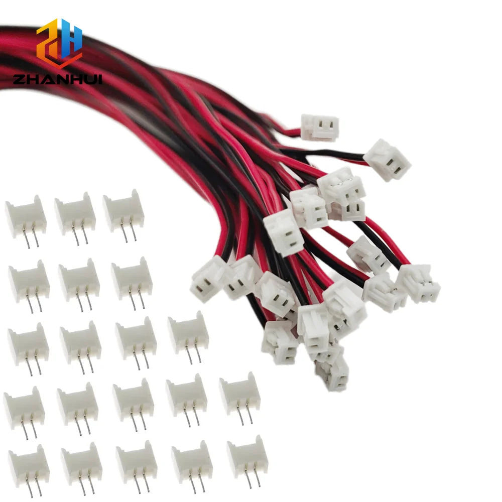 20Sets Mini Micro JST 1.25mm 2-Pin Connector - Male Female Plug with 28AWG 10/20/30cm Wires for Tiny Electronics