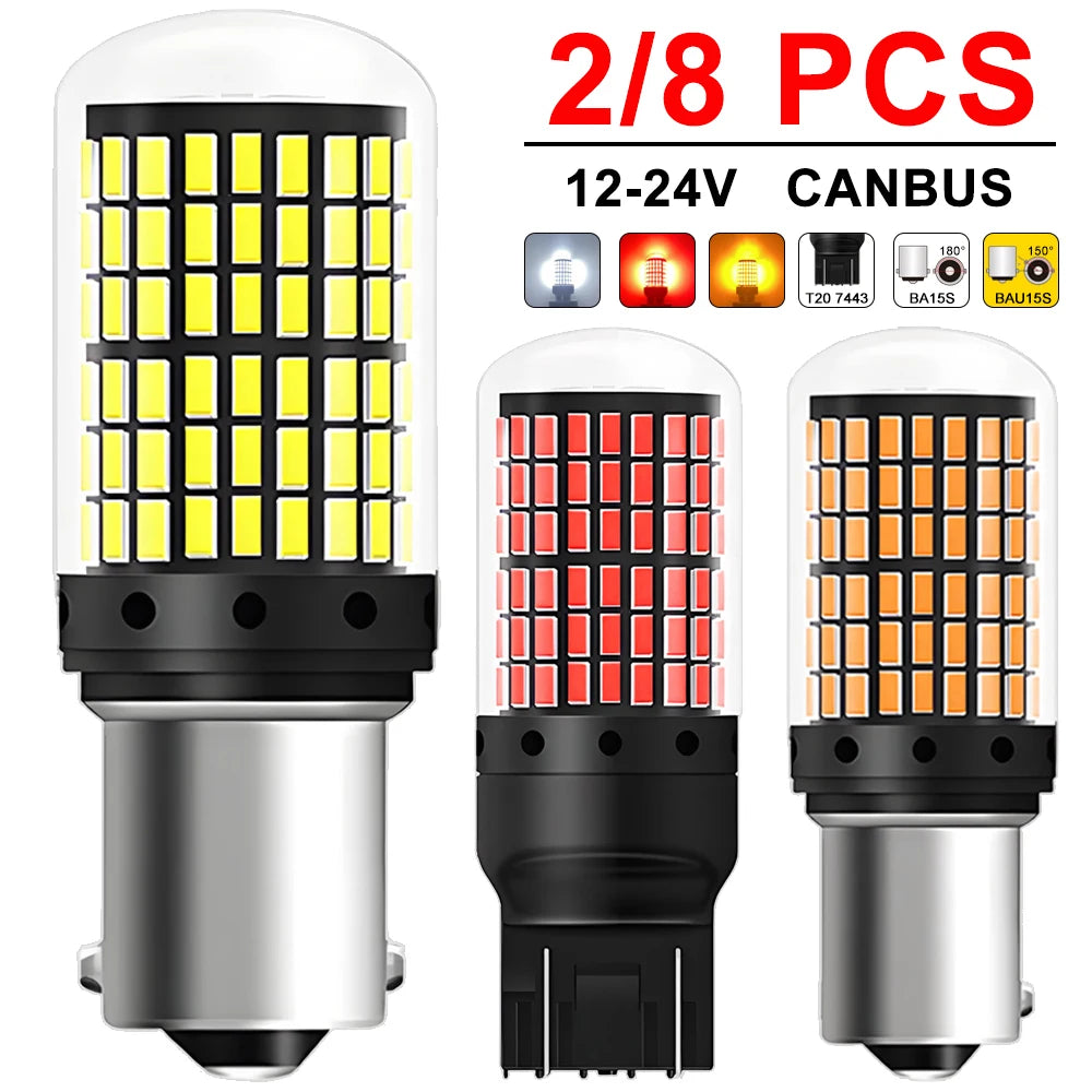 2-8 PCS CANBUS T20 7443 P21W PY21W 1156 BA15S BAU15S LED Bulb For 6500K White Car Turn Signal Tail Reverse Lights 2000LM 12V 24V