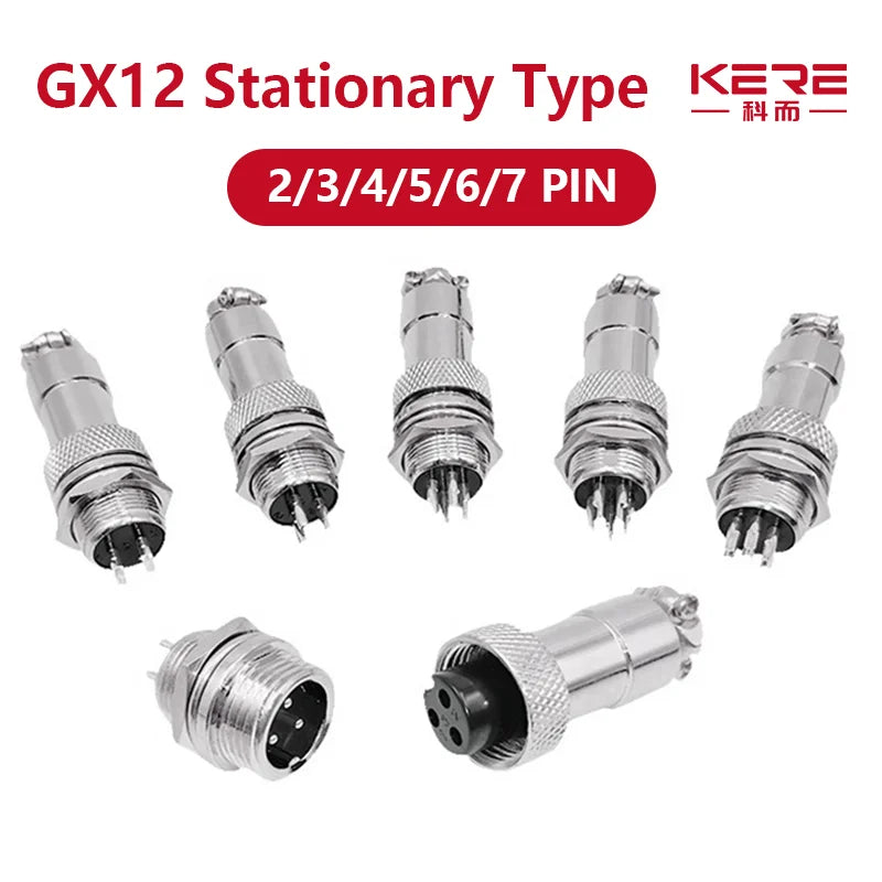 GX12 2/3/4/5/6/7Pin Nut Type Aviation Plug 12mm Circular Socket  Male & Female Electric Power Panel M12 Connector