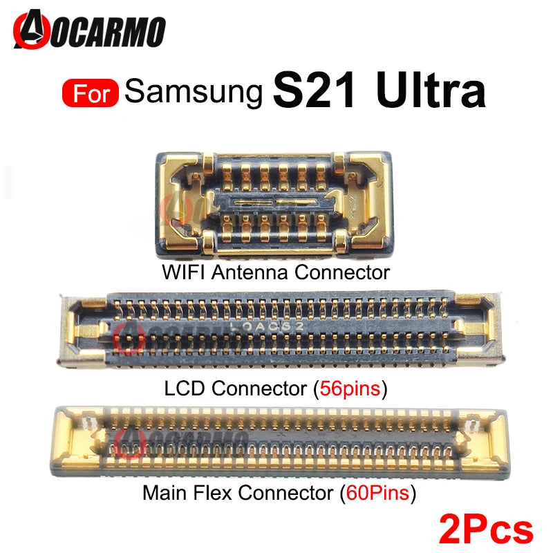2Pcs 56 60 Pins LCD FPC Plug Connector Mainboard Flex Connector WIFI Signal Antenna For Samsung Galaxy S21Ultra S21U Repair