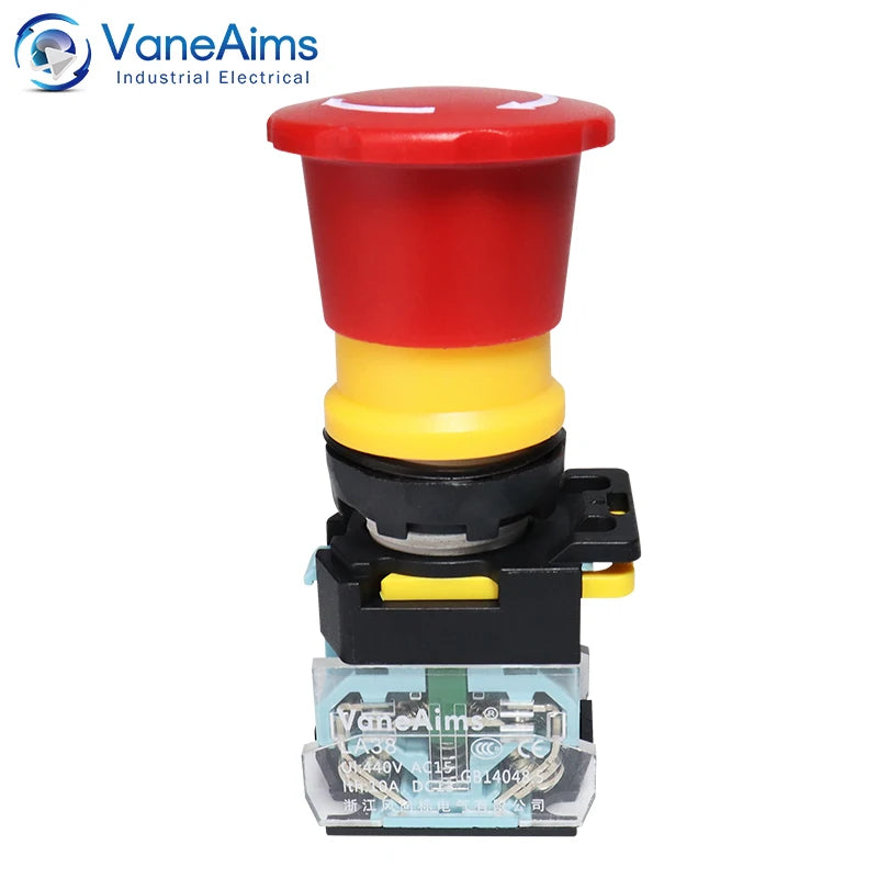 Emergency Stop Push Button Switch with Fixation 22mm 10A FXB38 Mushroom Head e-stop Red Buttons for Electronics Machine VaneAims