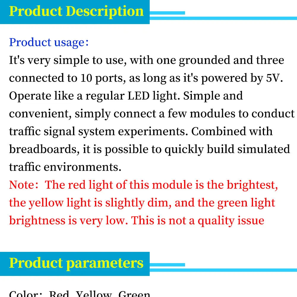 Mini 5V Traffic Light Module for Arduino 5mm LED RGB Set of 1/5/10 Pcs Electronic Learning Traffic Light System Model