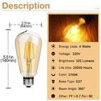 E27 Retro Edison Filament Bulb 4W 6W 220V ST64 Vintage LED Lamp Bulbs 2200K 2700K Warm White Amber Glass Light Bulbs for Home