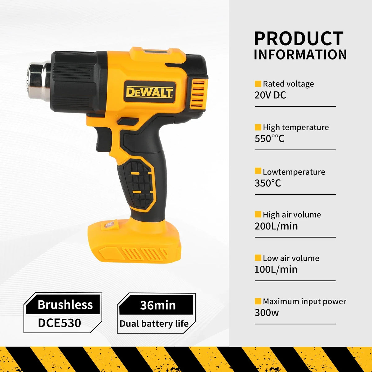 DEWALT DCE530 20V  Temperatures Adjustable Hot Air Gun Cordless Heat Gun 550°C High Power Welding Thermal Blower Naked Tool