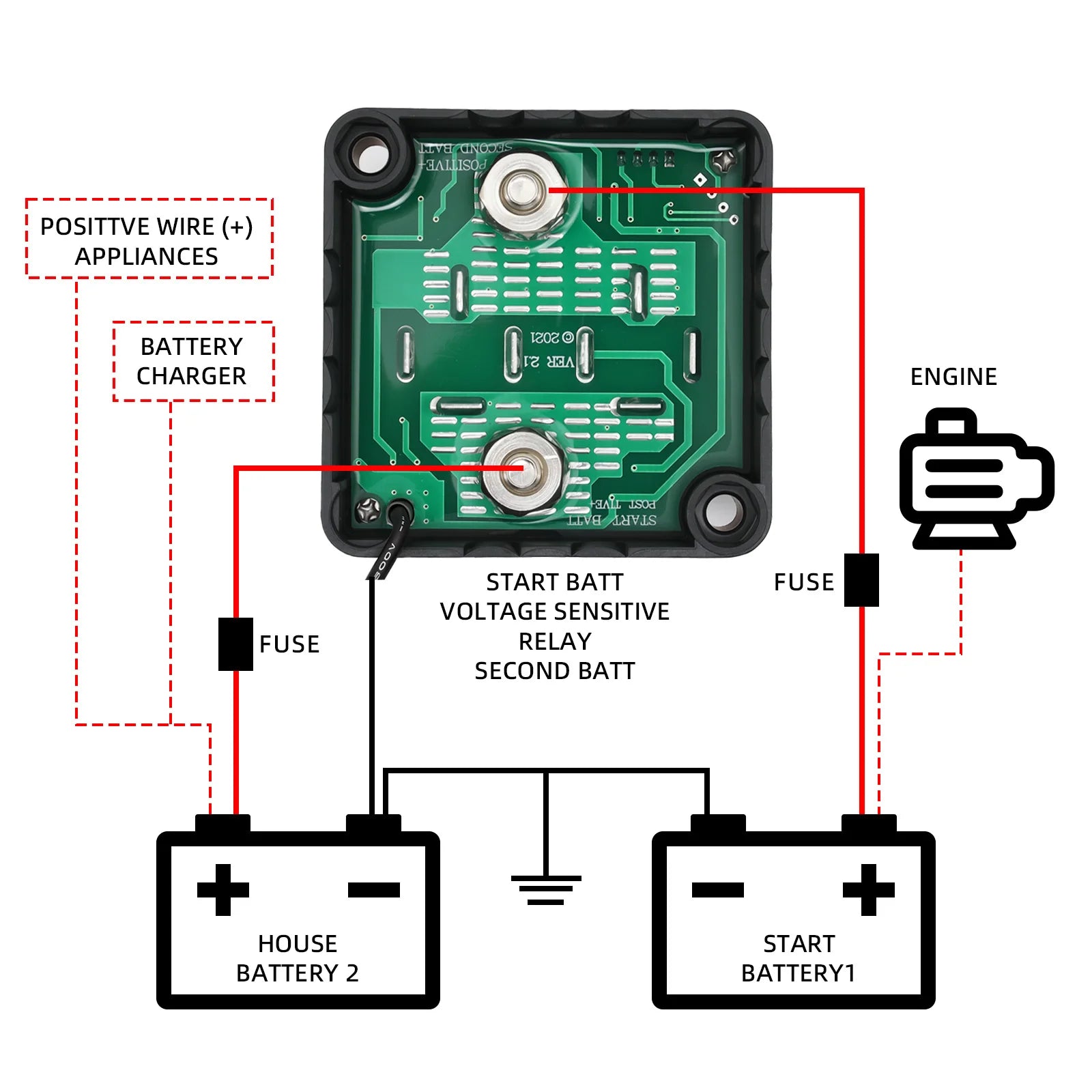 Smart Dual Battery Isolator 12V 140A Smart Isolator Set LCD Display VSR Car Relay Digital Voltage Sensitive Split Charge Relay