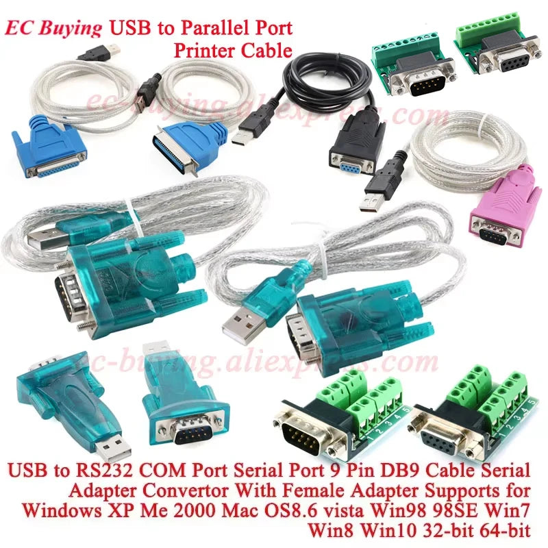 USB to RS232 COM Serial Port RS-232 9 Pin DB9 Data Cable 340 Convertor PDA FT232 PL2303 With Female Adapter WIN10 Windows 8 XP
