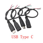 USB Type C Power Supply Cable 2/4 Pin Male Female Socket Type-C Plug Connector Adapter For Data Charging Cables Wires Repair DIY
