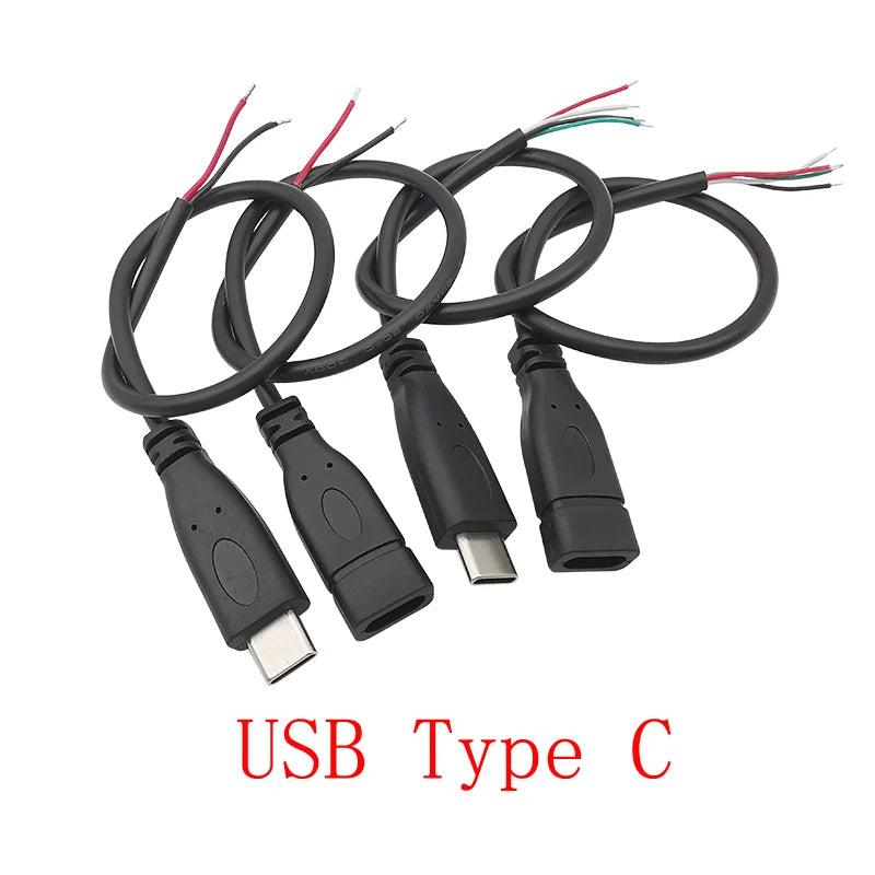 USB Type C Power Supply Cable 2/4 Pin Male Female Socket Type-C Plug Connector Adapter For Data Charging Cables Wires Repair DIY
