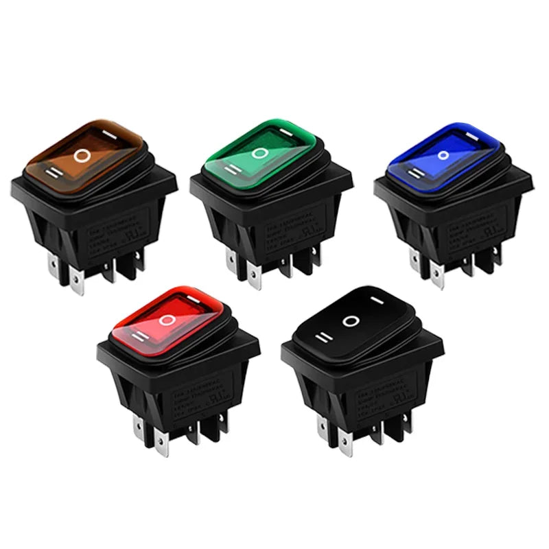 2pcs KCD4 Waterproof Rocker Switch 4 6 Pin Latching 16A 250VAC DPDT ON OFF ON 12V 220V Red Green LED Light Button Switch