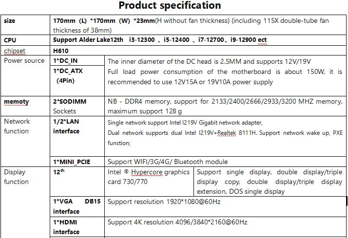 ELSKY  Latest 16 Cores 12gen I9 12900 Processor H610 Chipset DDR4 3200MHZ  Network PCIE-4X X86 Lga 1700 I7 Motherboard