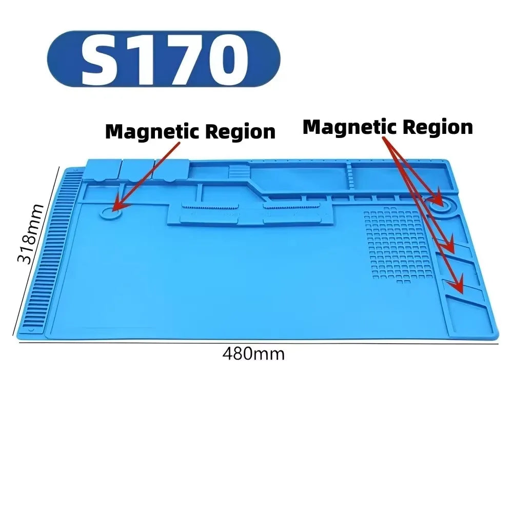 Magnetic Mat Silicone Work Mat Soldering Station Mat Heat Resistant 932°F Anti-Static for Electronic Phone Laptop Watch Repair