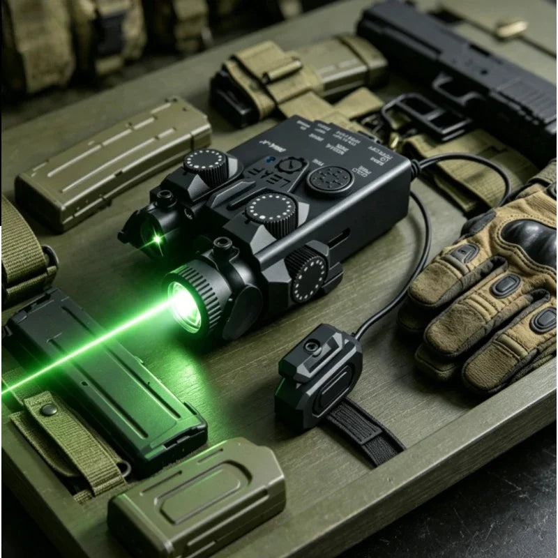 DBAL-A2 Red Green Laser Sight, White LED Flashlight Integrated Design, Aiming Indicator for 20mm Rail Outdoor Toy Parts