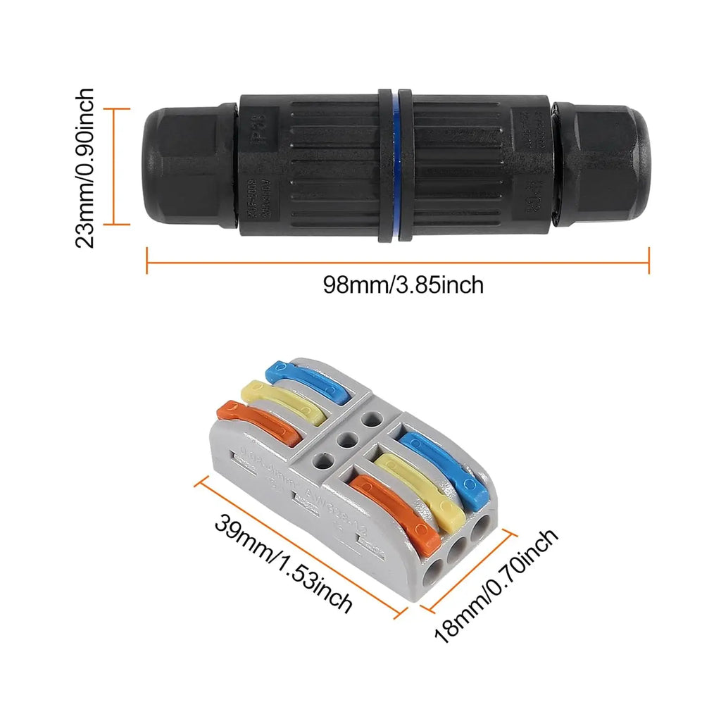 6pcs Upgraded Junction Box Outdoor Waterproof IP68, CDF 3P 3Pole Wire Connector, Replaceable Lever Wire Connectors for AWG 28-12