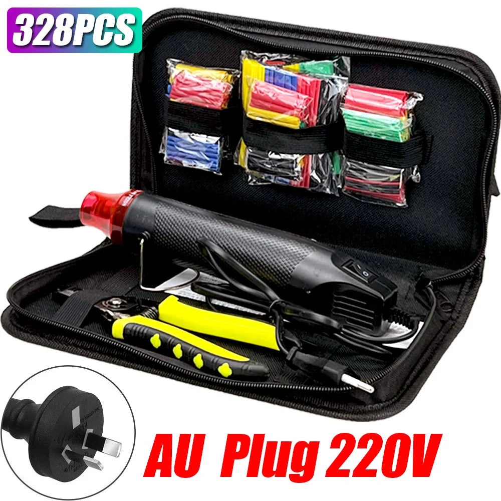 328/127pcs Heat Shrink Tube 2:1 Shrinkable Wire Shrinking Wrap Tubing Wire Connect Cover Protection with 300W Hot Air Gun