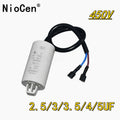 （1Pcs）CBB65 Refrigerator Freezer Capacitor with wires with Hook Starting Capacitor CBB65A-2 2.5uF 3UF 4UF 450V