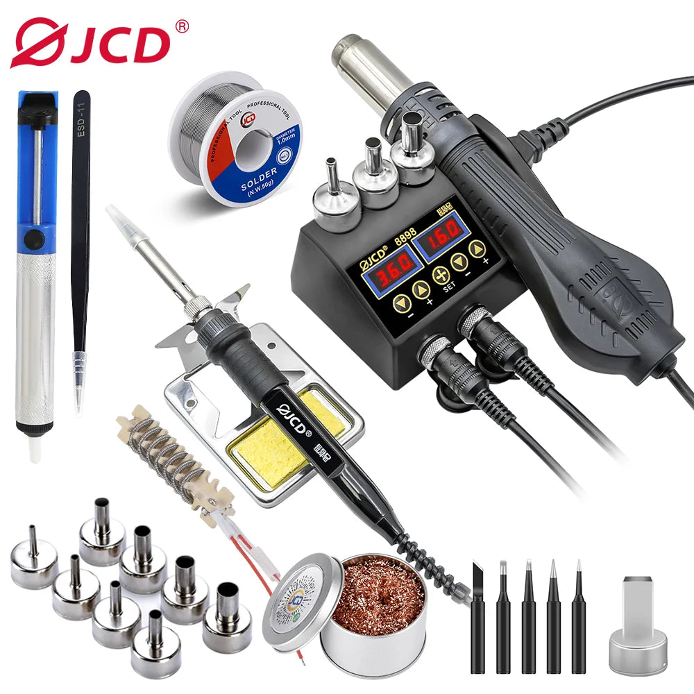 JCD 2 in 1 750W Soldering Station LCD Digital Display Rework Welding Station for Cell-phone BGA SMD IC Repair Solder Tools 8898