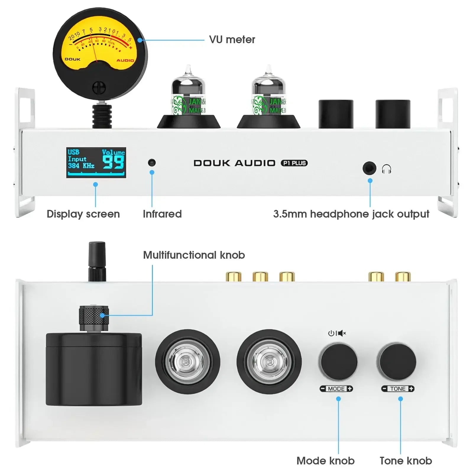 Douk Audio P1PLUS HIFI Valve Tube Preamp with Bluetooth / USB / Coaxial / Optical IN Headphone Amp DSD256