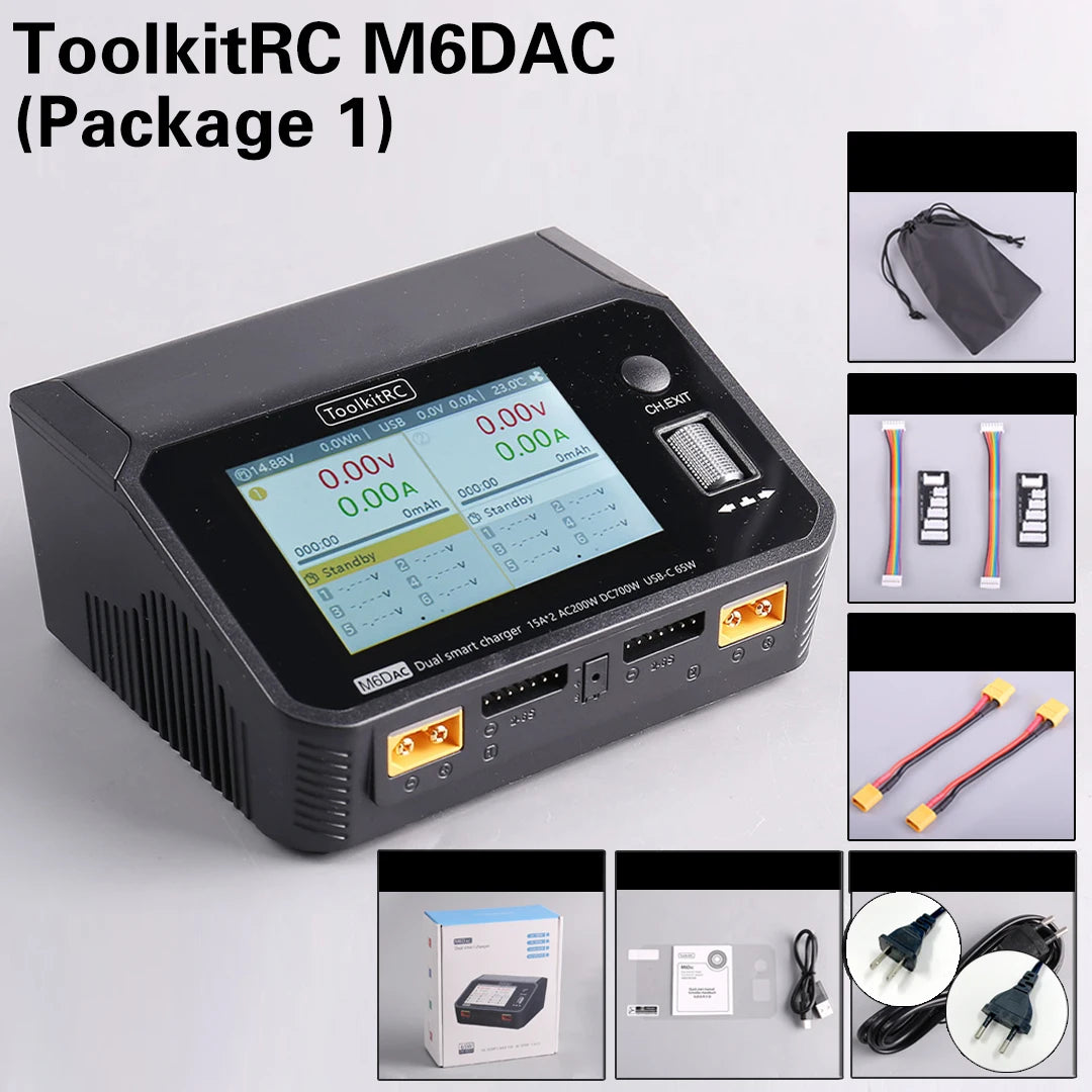 ToolkitRC M6DAC 350W X 2 USB-C 65W AC/DC Dual Smart Charger Discharger for 1-6S Lipo LiHV Lion NiMh Pb Battery with 15A Balance