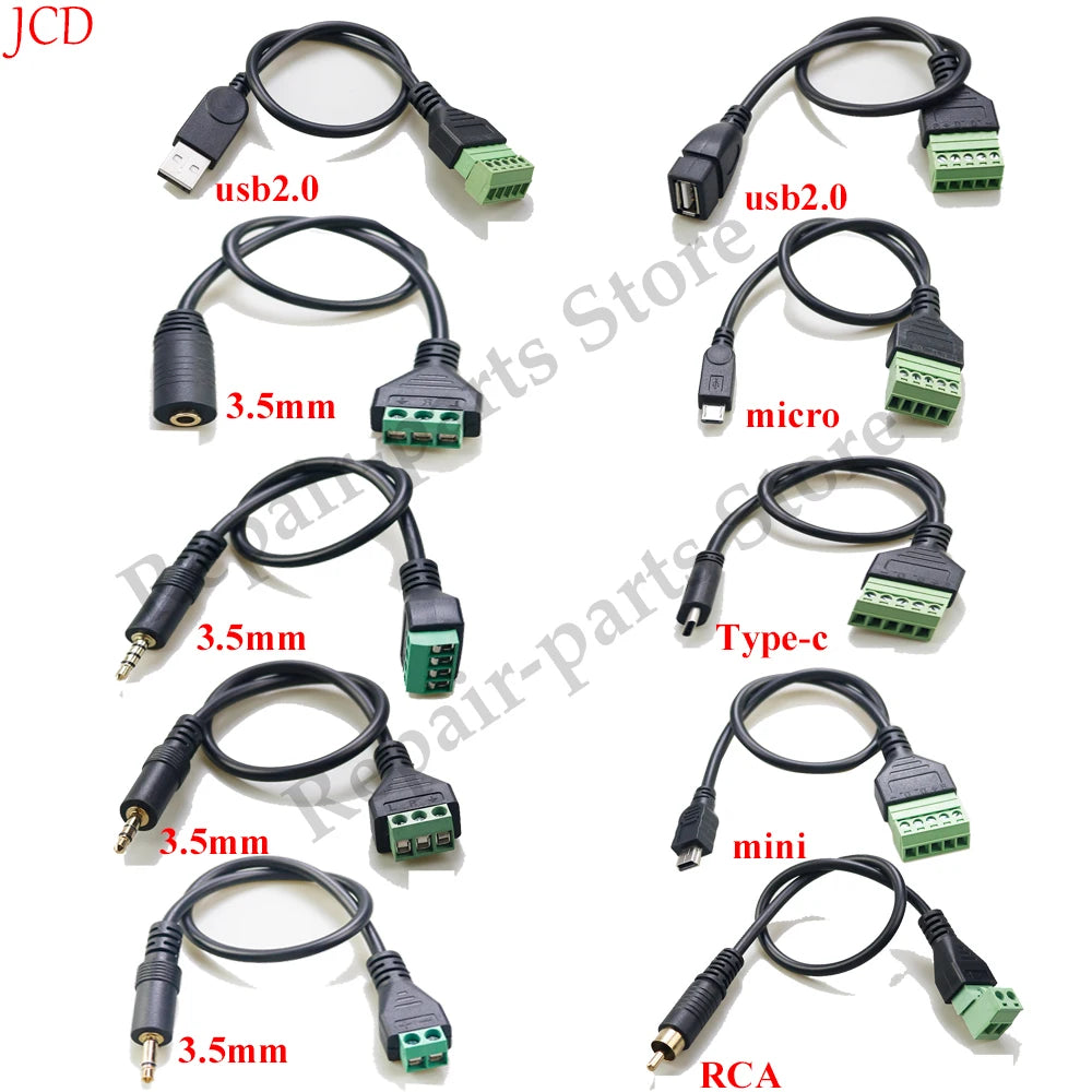 1PC USB 2.0 Female B Micro USB Mini USB Type-C Male to 5 Pin Female Bolt Screw Connector with Shield Terminal Plug Adapter Cable