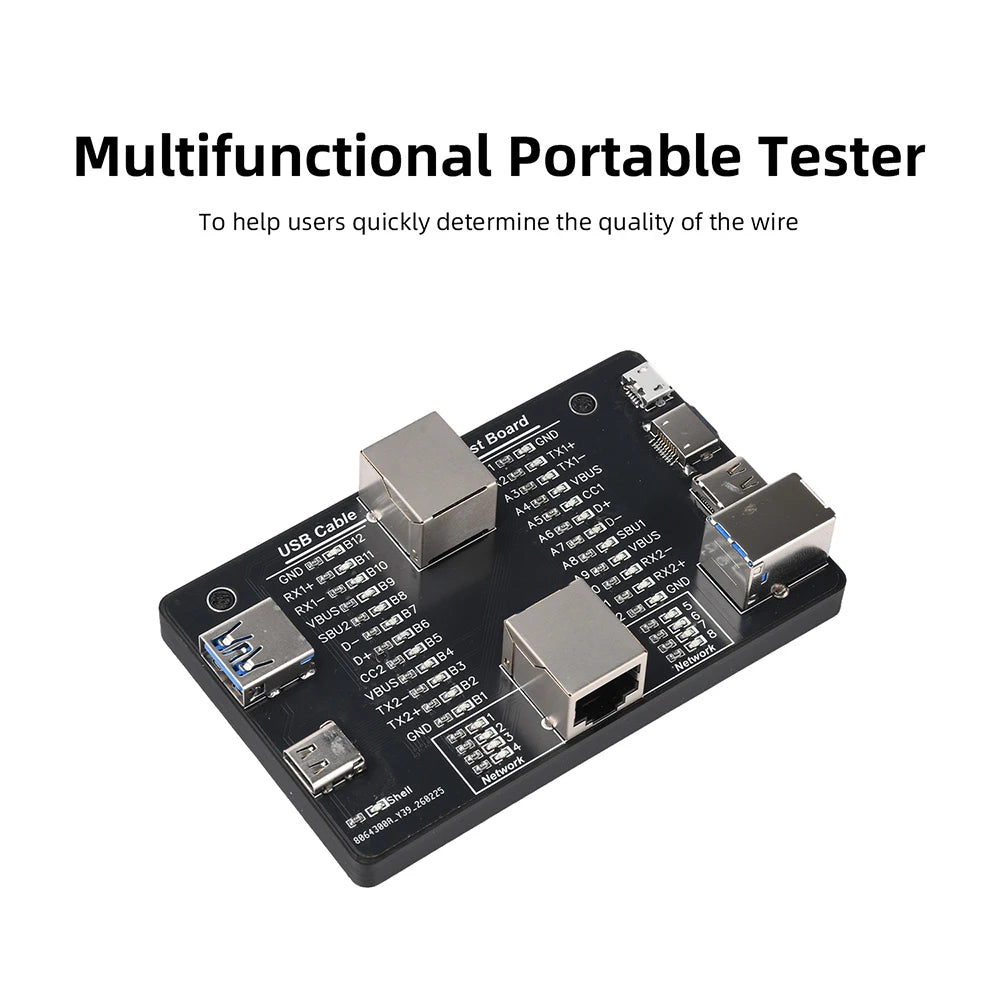Multifunctional Data Cable Tester USB3.0/3.1/3.2 Type-C 24Pin Cable Detector Support Lightning Micro RJ45 Type-B Cable Test Tool
