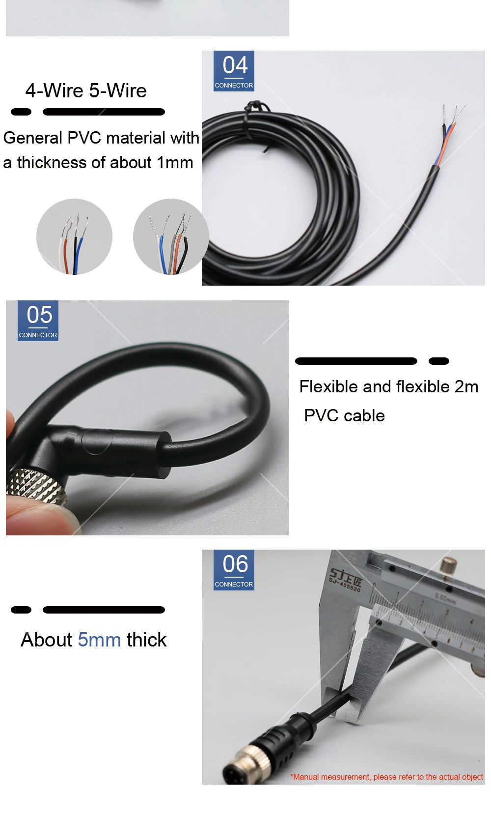 2m Line M12 4 5 Pins PVC LED IP67 Sensor Cable Connector Type A Socket Plug  Waterproof Male&Female Straight Angle Flange