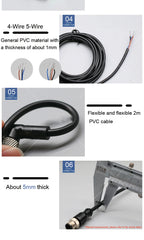 2m Line M12 4 5 Pins PVC LED IP67 Sensor Cable Connector Type A Socket Plug  Waterproof Male&Female Straight Angle Flange