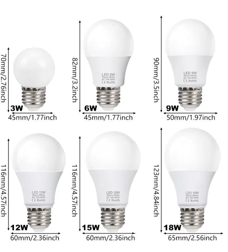 4pcs/lot LED Light Bulbs E27 AC 220V SMD2835 3W 6W 9W 12W 15W 18W Home Indoor Room LED Lamps Cold/Warm White Lights Bulb