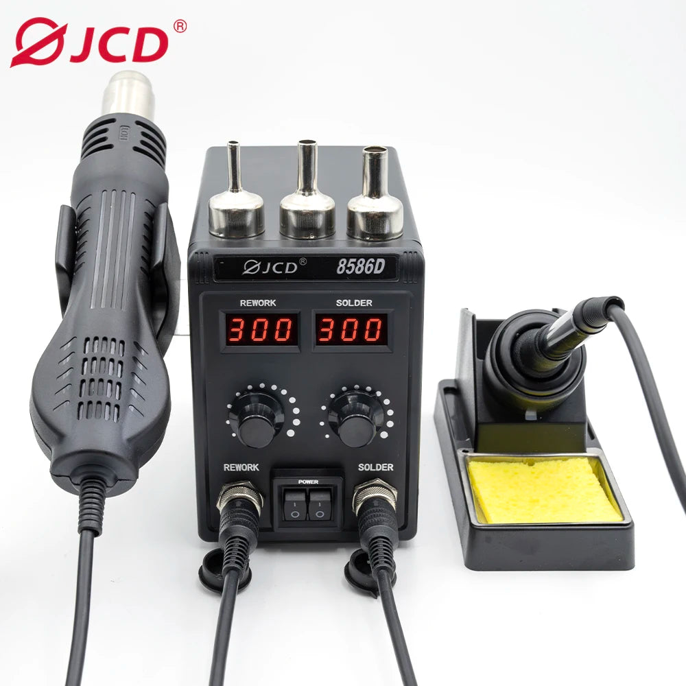 JCD 750W Soldering Station 8586 LCD Digital Display SMD Rework Hot Air Gun Soldering Iron 220V 110V ESD Welding Repair Tools