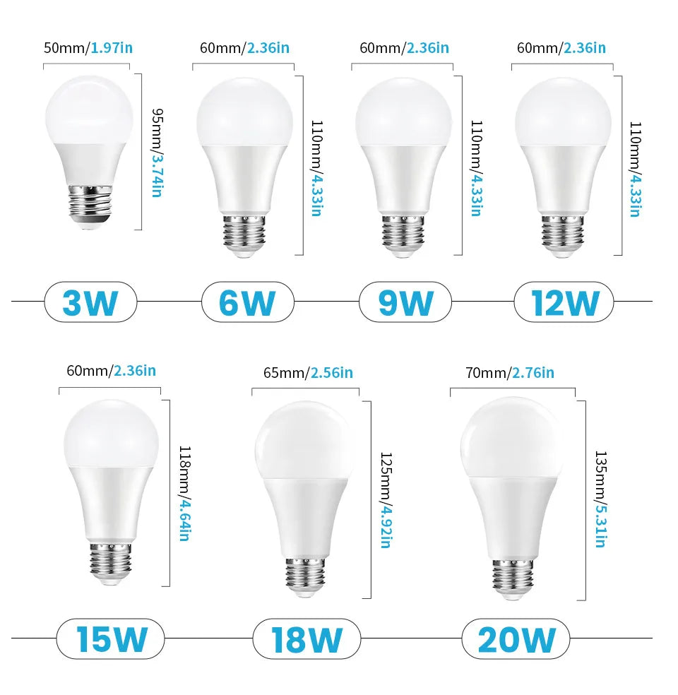 10pcs LED Bulb Lamps E27 AC220V 240V Light Bulb Real Power 20W 18W 15W 12W 9W 5W 3W Lampada Living Room Home LED Bombilla