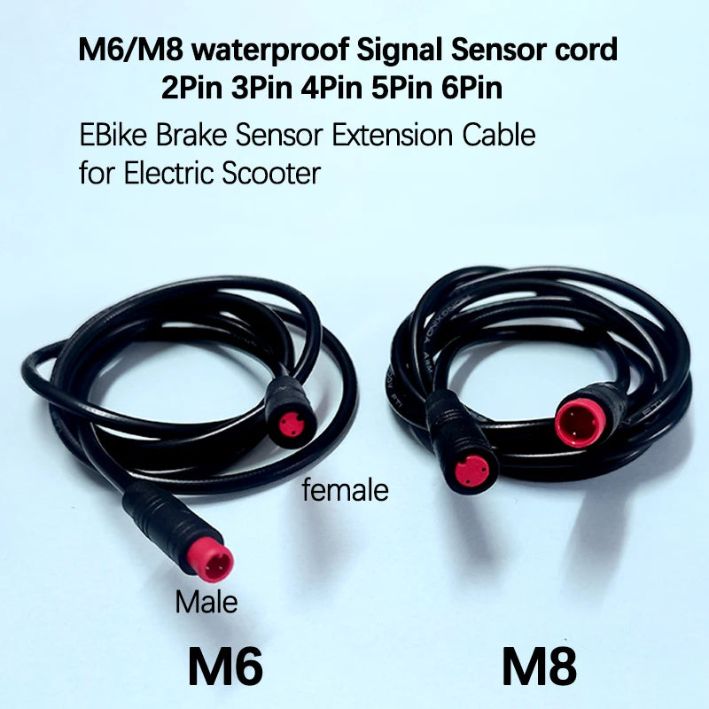 1pc 1m Long 6/8mm Circle Connector Cable Signal Sensor Cord For EBike E-Scooter Waterproof Extension Cable 2 3 4 5 6 Pin M6/M8
