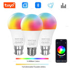 Tuya Bluetooth LED Bulb Dimmable 15W 18W E27 B22 220V RGBCW Color Change Lamps  Smart Life APP Group Control Music Rhythm Timing