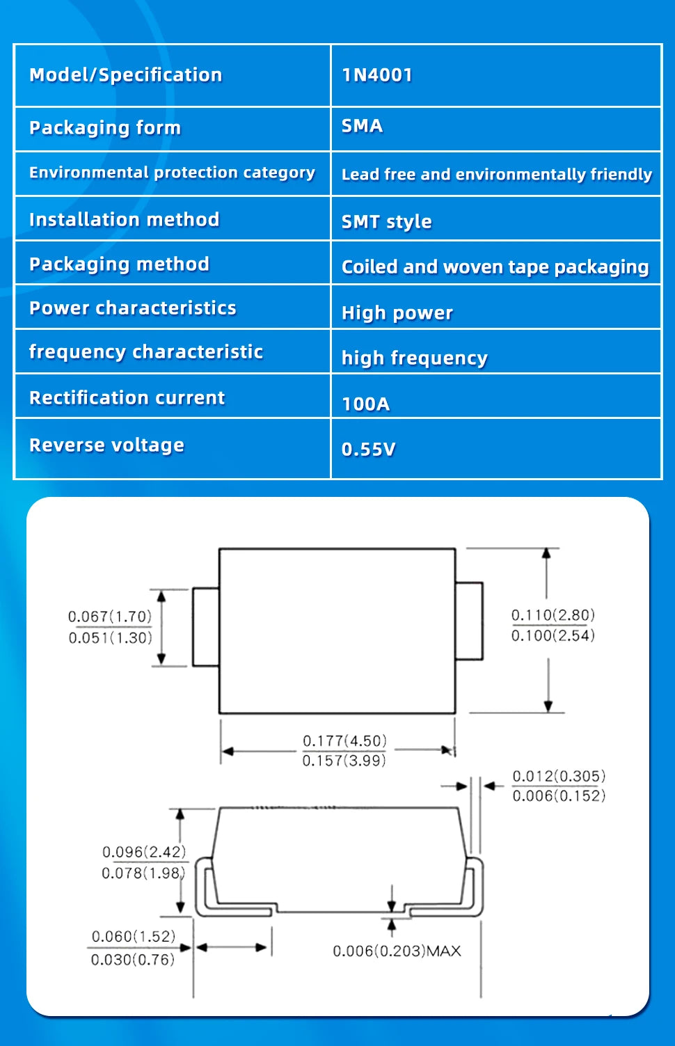 20PCS M1 M2 M4 M7 S4 SMA 1A 1N4001 4002 4004 4007 SS12 SS310 RS1M RS2M ES1D ES1J US1M SMD Schottky Rectifier Diode DO-214AC