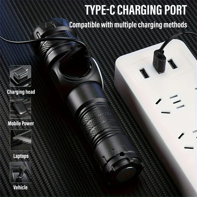 High Strong Power LED Flashlights USB Rechargeable Magnetic Tactical Torch With COB Side Light Camping Fishing Zoom Lantern
