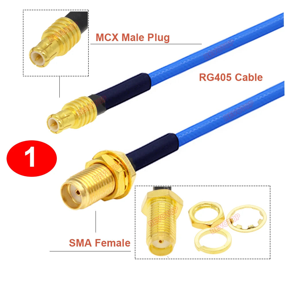 1PCS SMA to MCX RG405 Cable SMA/ RP-SMA Male Female to MCX Male Straight/Right Angle Plug 086 Pigtail 50Ω High Frequency Jumper