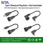 Type-C 3.0 IP67 Waterproof Connector Straight/Angled Male to Male/USB Adapter Molded Cable 0.5/1/2M Fast Charging 10Gbps PD 60W