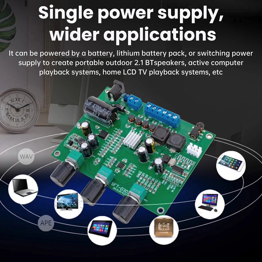 DC 9-18V 2.1 Channel Digital Audio Amplifier Board 2*15W+30W Bluetooth 5.4 Digital Decoder Power Amplifier Audiophile Subwoofer